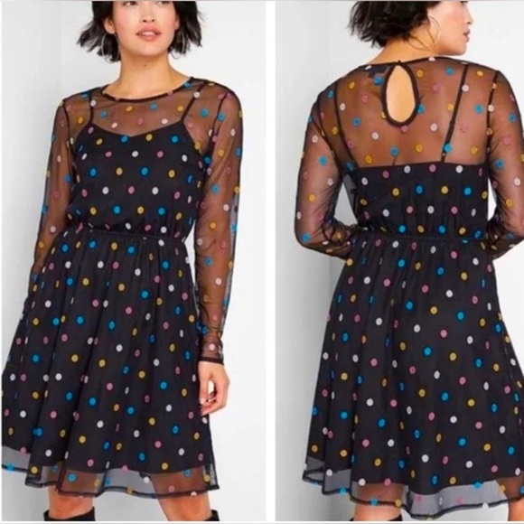 Modcloth embroidered polka dot mesh overlay long sleeve dress nwot - Picture 2 of 3
